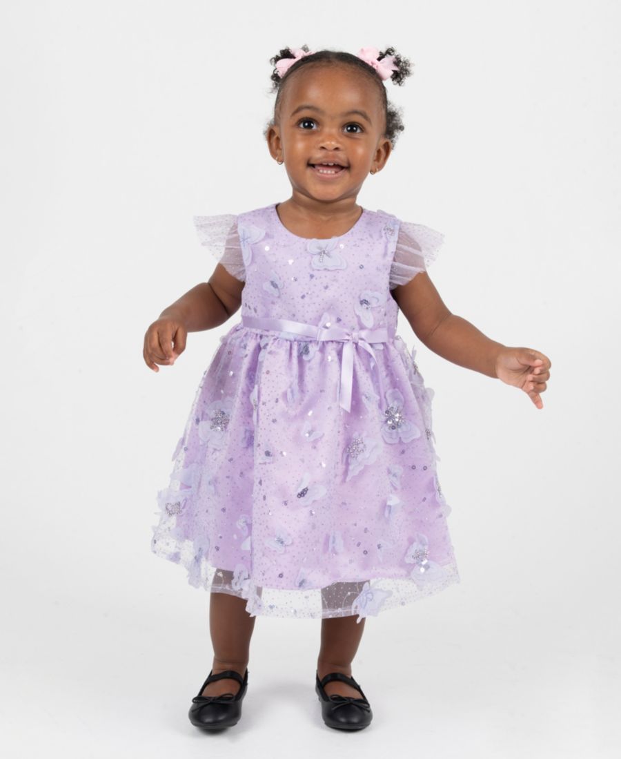 

Детское вечернее платье для девочек с короткими рукавами и объемным рисунком бабочек Rare Editions, Purple