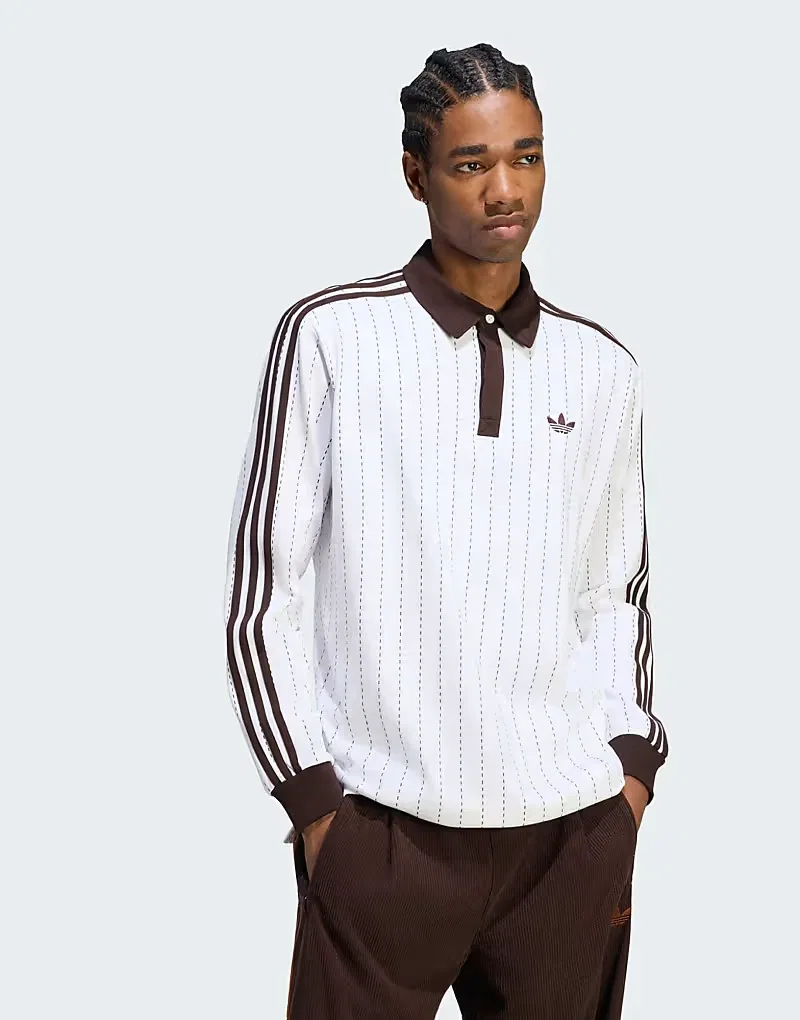 Поло с длинным рукавом Pinstripes Adidas Originals, белый