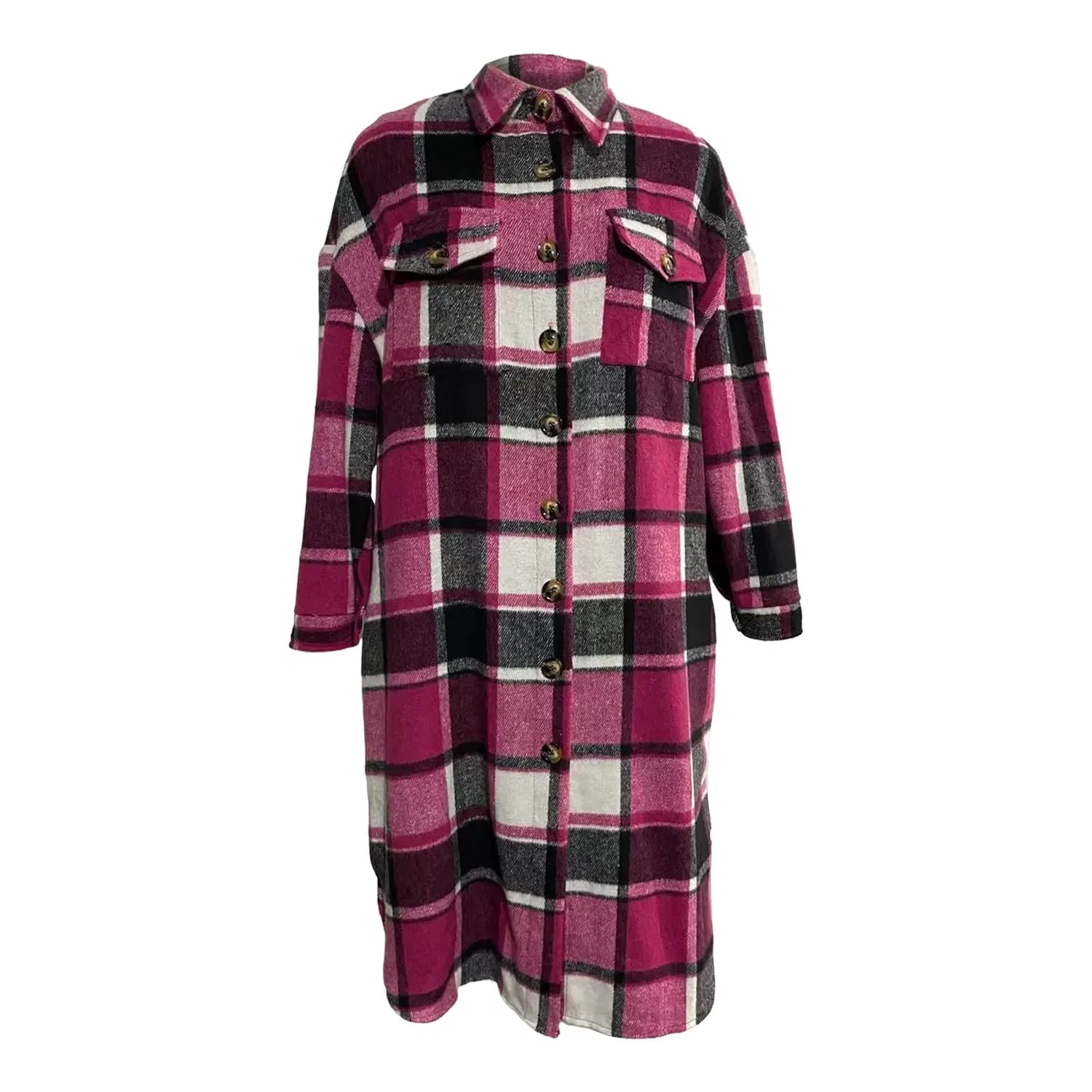 Женская рубашка-куртка с принтом в клетку Oversized Plaid Shacket, Rosa acceso — фото 4