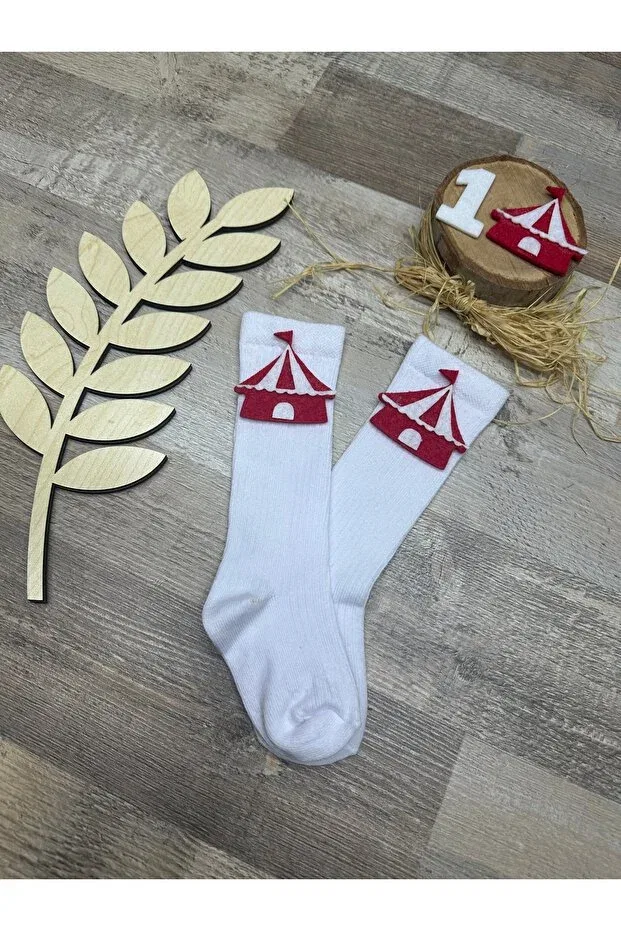 Детские носки для девочек с принтом Circus concept knee-high baby socks Feriatolye, White — фото 3