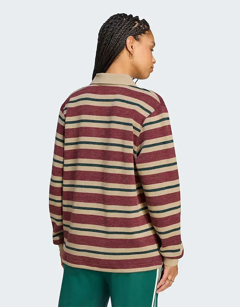 Вязаная регбийная поло-рубашка Adidas Originals Stripe, теневой красный — фото 2