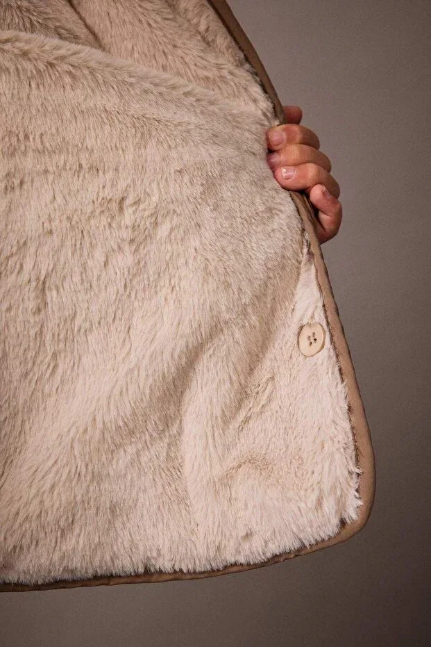 Детское пальто для девочек стеганое Defacto, Beige-Bg771 — фото 4