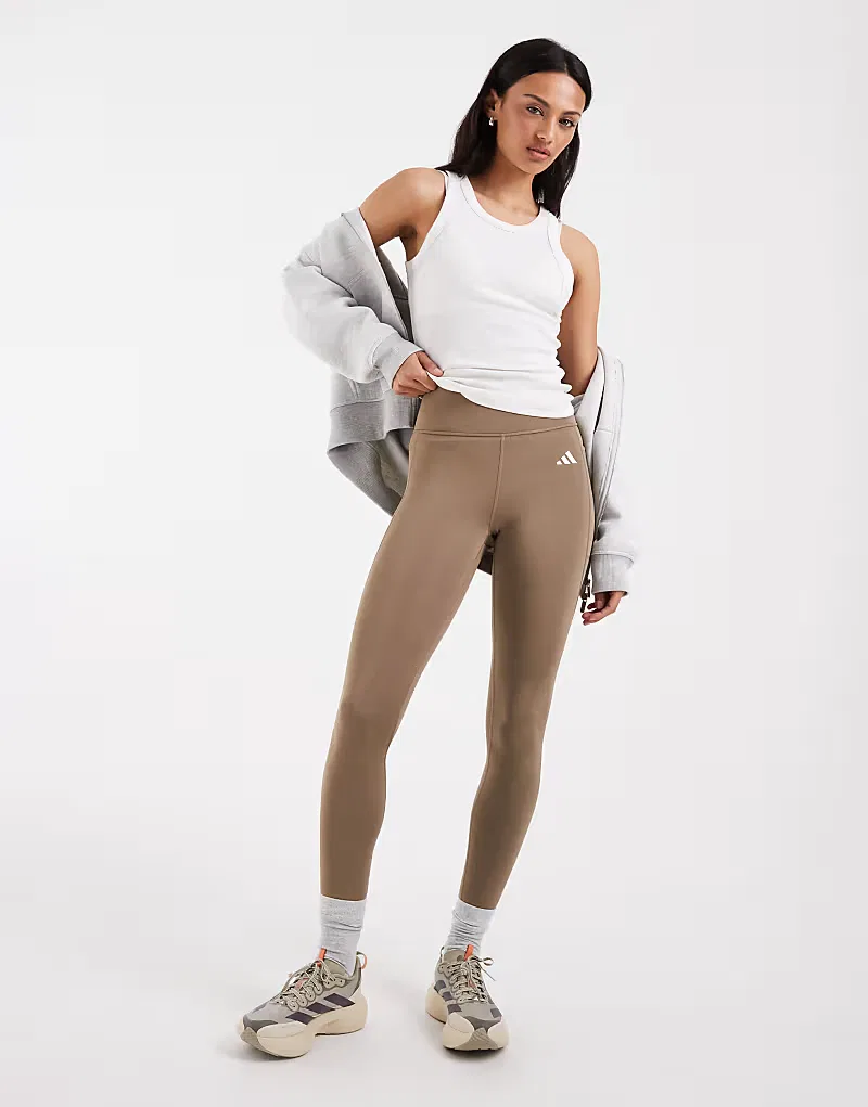 Леггинсы Adidas Performance Optimé Essentials с потайными карманами, хаки, размер шесть