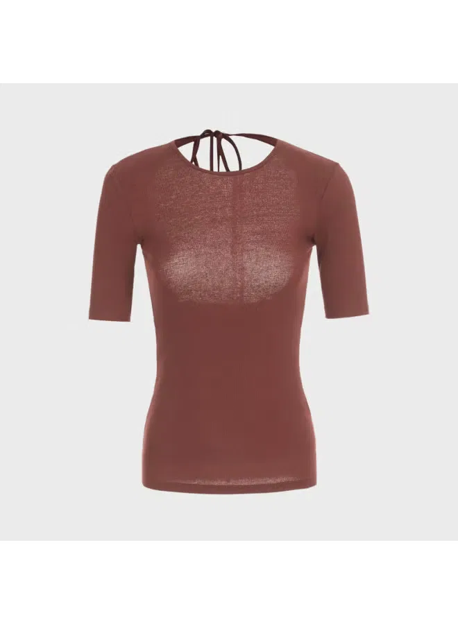 Топ с коротким рукавом и завязками Zara, коричневый — фото 2