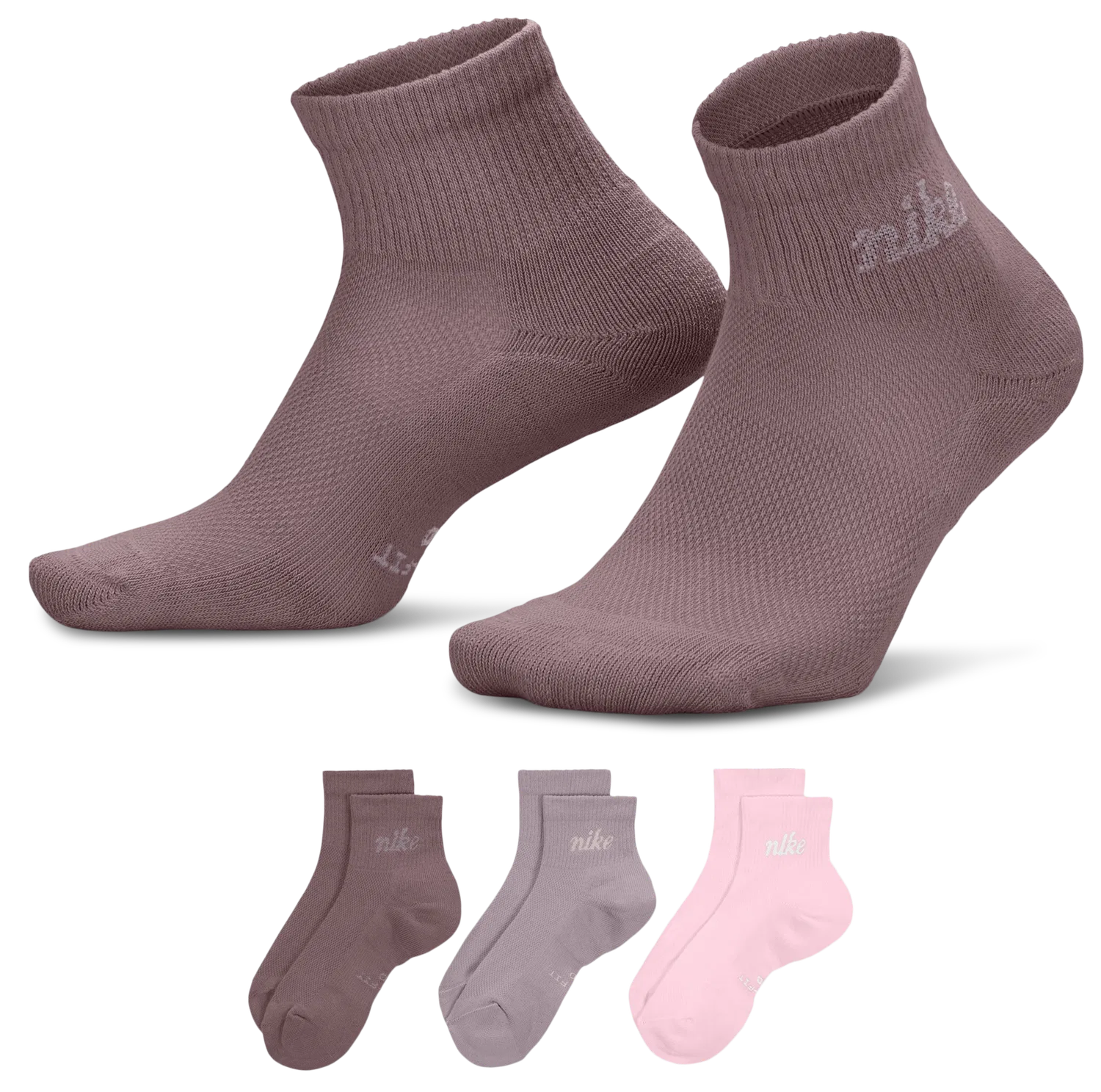 Женские носки с поддержкой свода стопы, комплект из 3 пар, Nike Script, Nike, Brown/Pink/Gray — фото 2