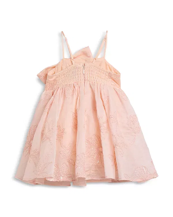 Детское платье для девочек с вышивкой Amelia Embroidered Bow Dress Bardot, Peach Blush — фото 2