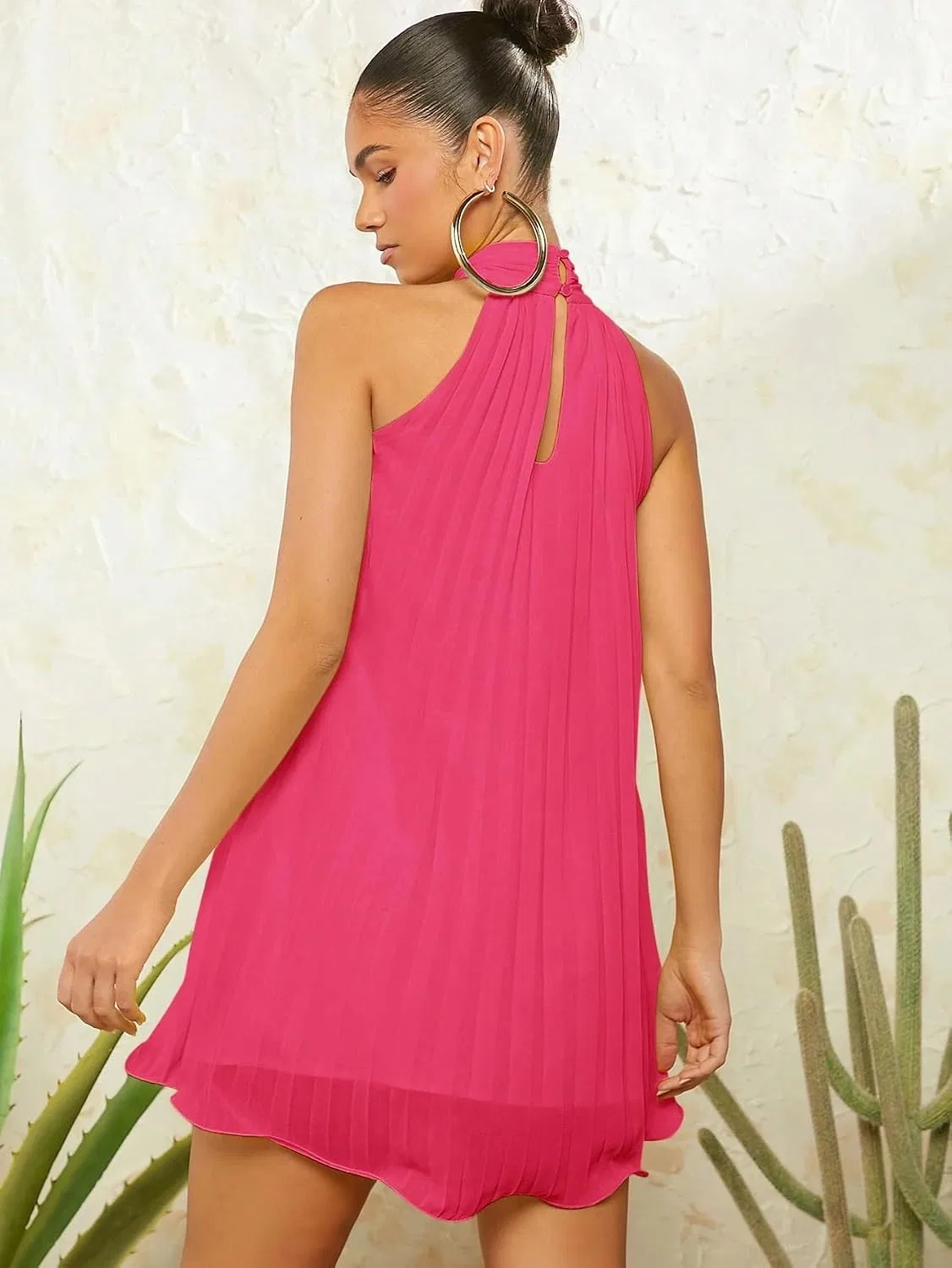 Женское летнее платье A-силуэта с открытой спиной Halter, Hot Pink — фото 2