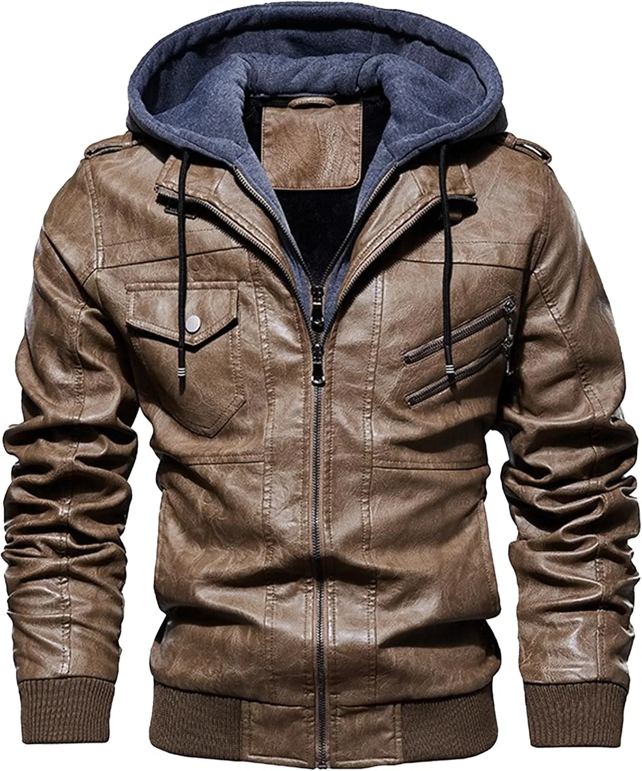 Мужская куртка-косуха из экокожи, модель Motorcycle Bomber, хаки
