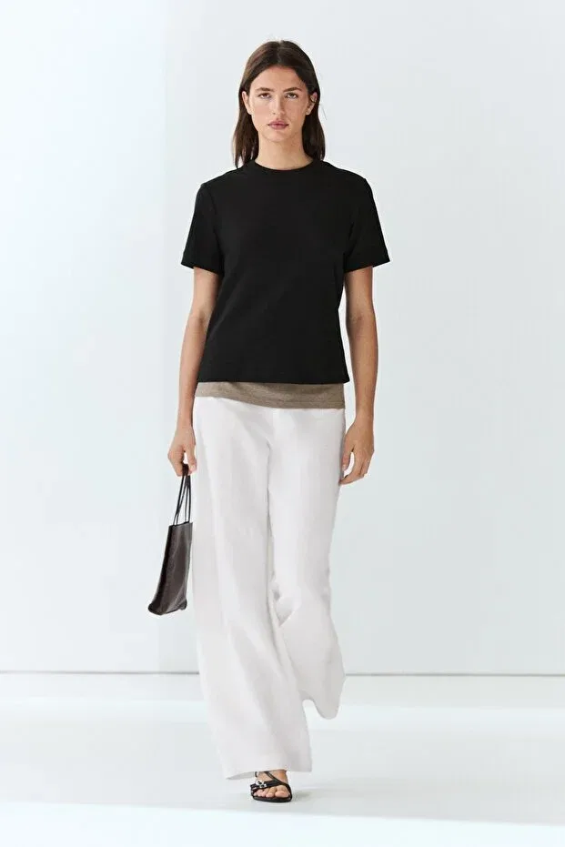 Женская хлопковая футболка с коротким рукавом Massimo Dutti, Black