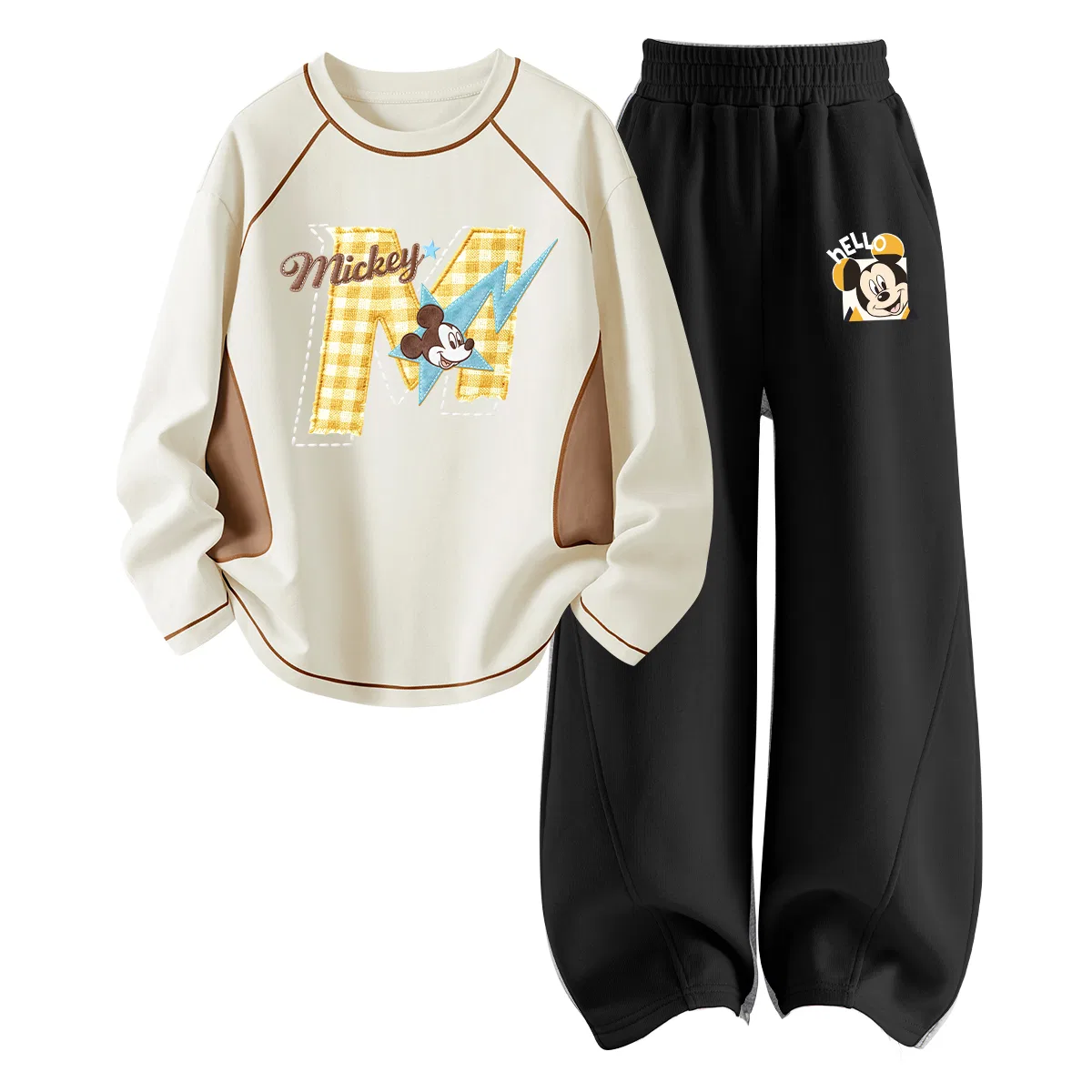 Детский спортивный комплект с круглым вырезом тонкий дышащий Di Star Logo Apricot+Di Mi Qu K Black Disney, Di Star Logo Apricot+Di Mi Qu K Black
