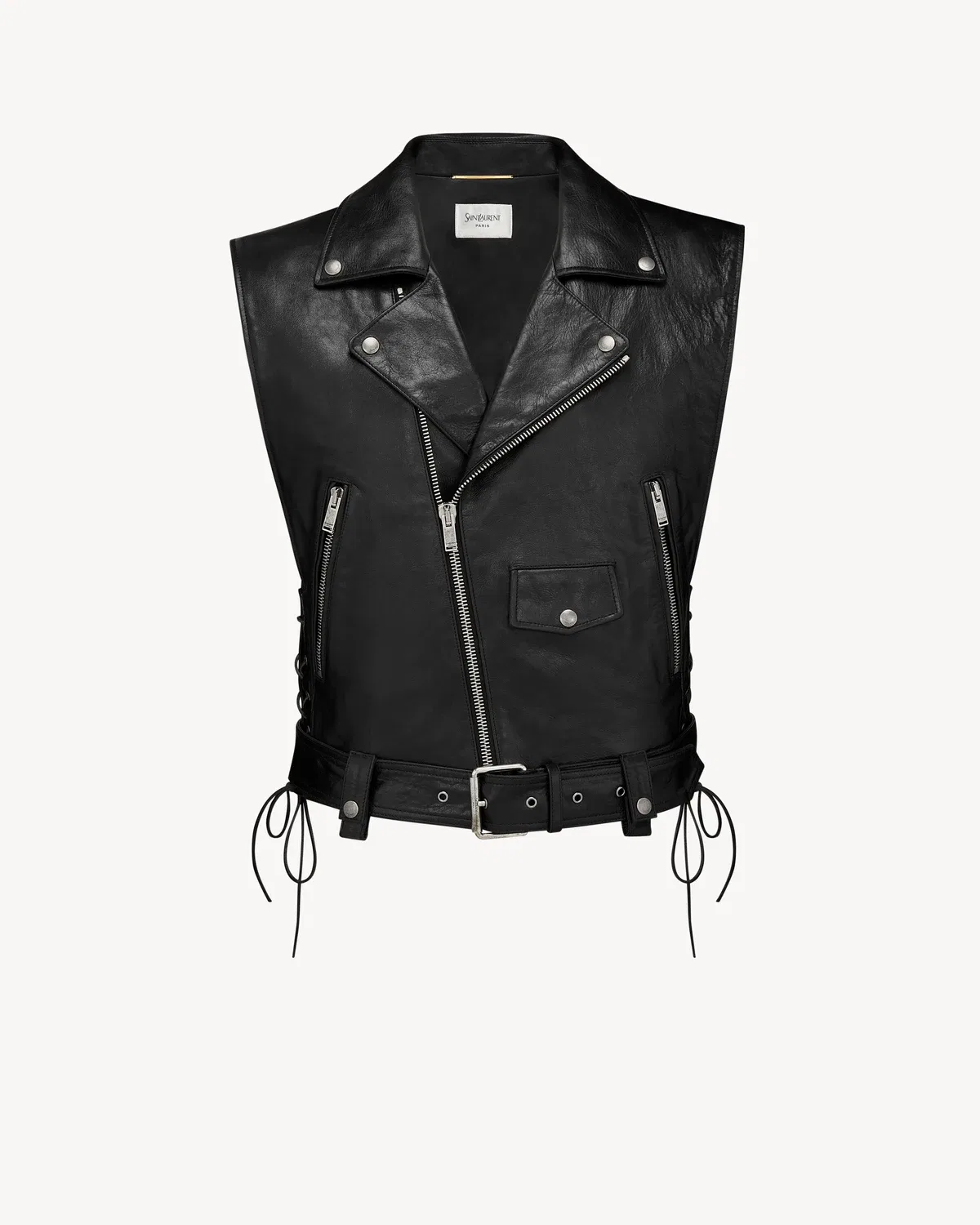 Косуха-жилетка из жатой кожи SAINT LAURENT, черный
