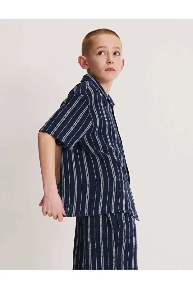 Детская рубашка для мальчиков с коротким рукавом Marks & Spencer, Navy Blue — фото 4