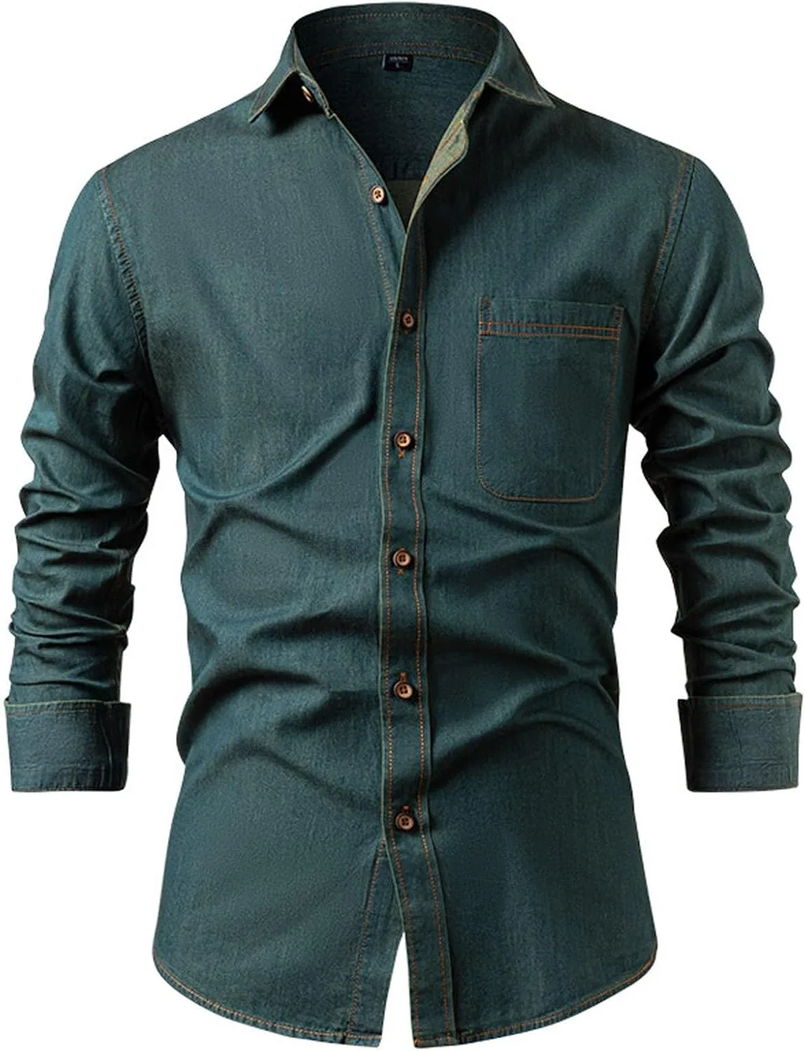 Мужская рубашка с длинным рукавом, джинсовая, Vintage Washed, синий