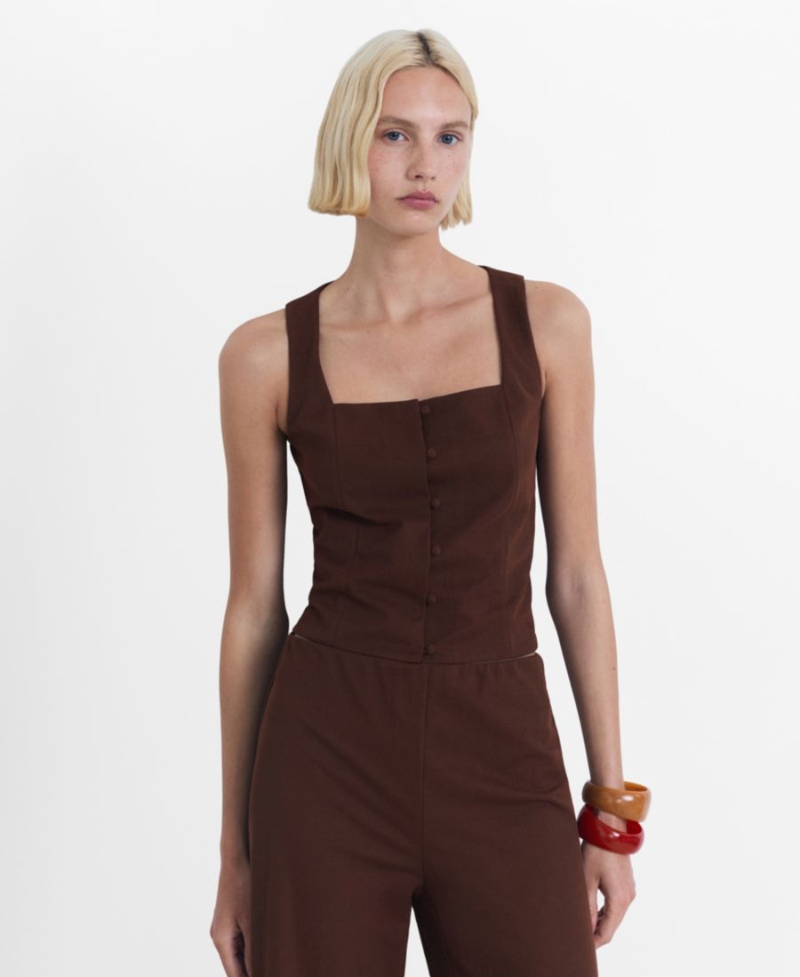 

Женская хлопковая блузка на пуговицах MANGO, Chocolate