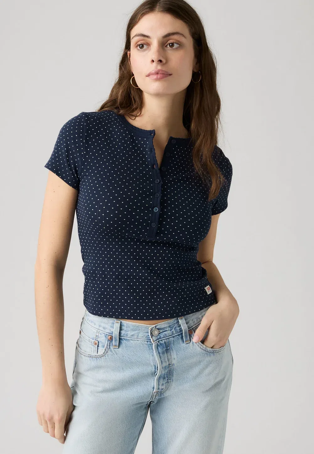 Футболка из тонкой ткани с ажурным узором - базовая футболка Levi'S, Navy