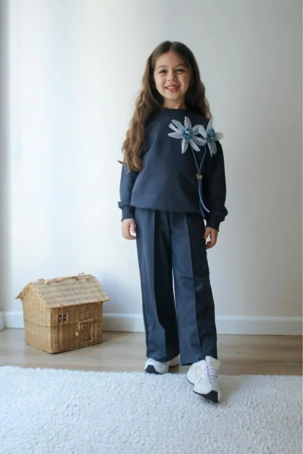 Детский комплект спортивного костюма для девочек из хлопка Jeliboomkidswear, Navy Blue