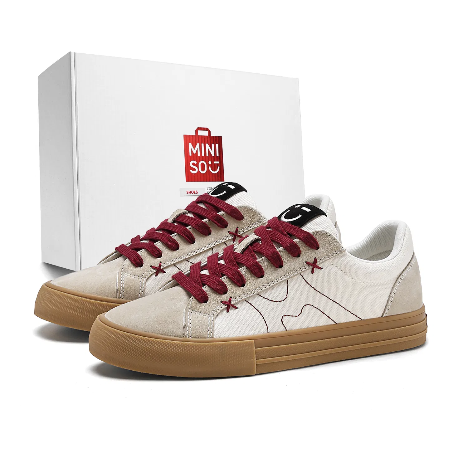 Детские кроссовки для скейтбординга с быстросохнущим верхом MINISO, Beige Red Brown