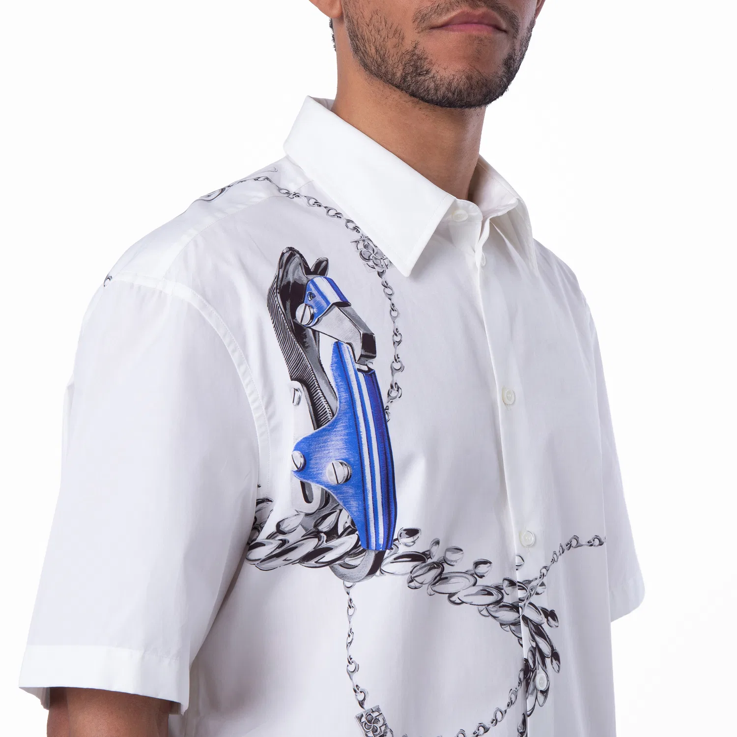 Рубашка с коротким рукавом Knight Hardware Cotton Shirt Burberry, Blue/White — фото 2