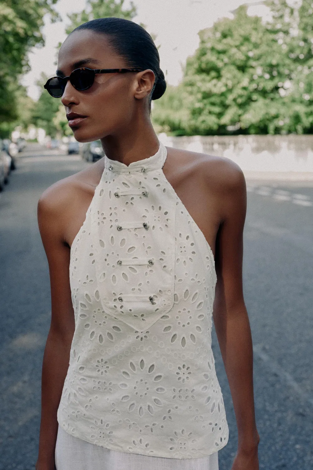 Платье с контрастной вышивкой ZARA, White — фото 4