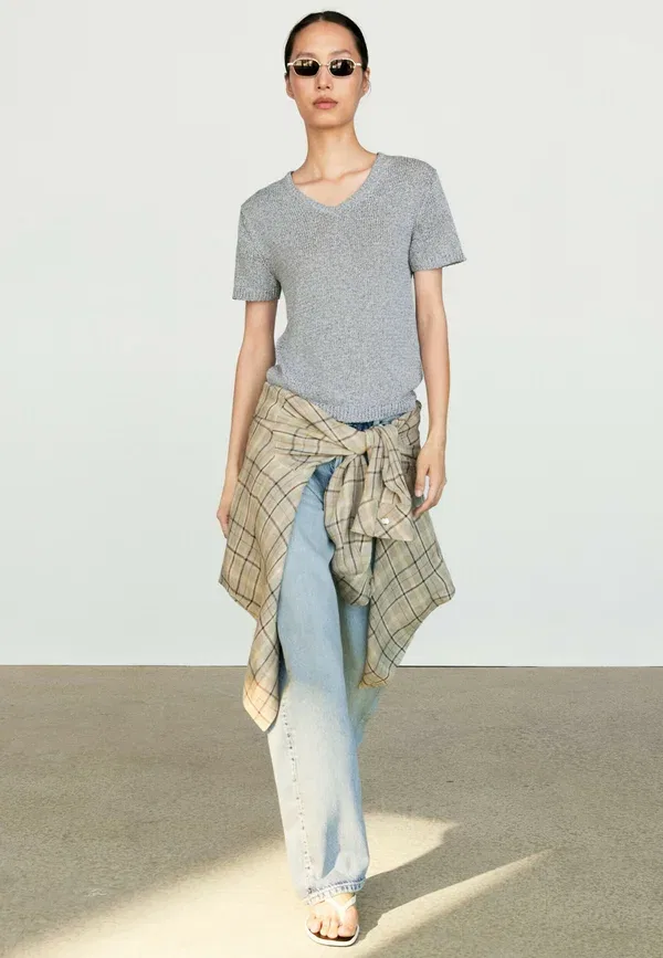 Футболка из меланжа Basic t-shirt Massimo Dutti, Blue-Grey — фото 2