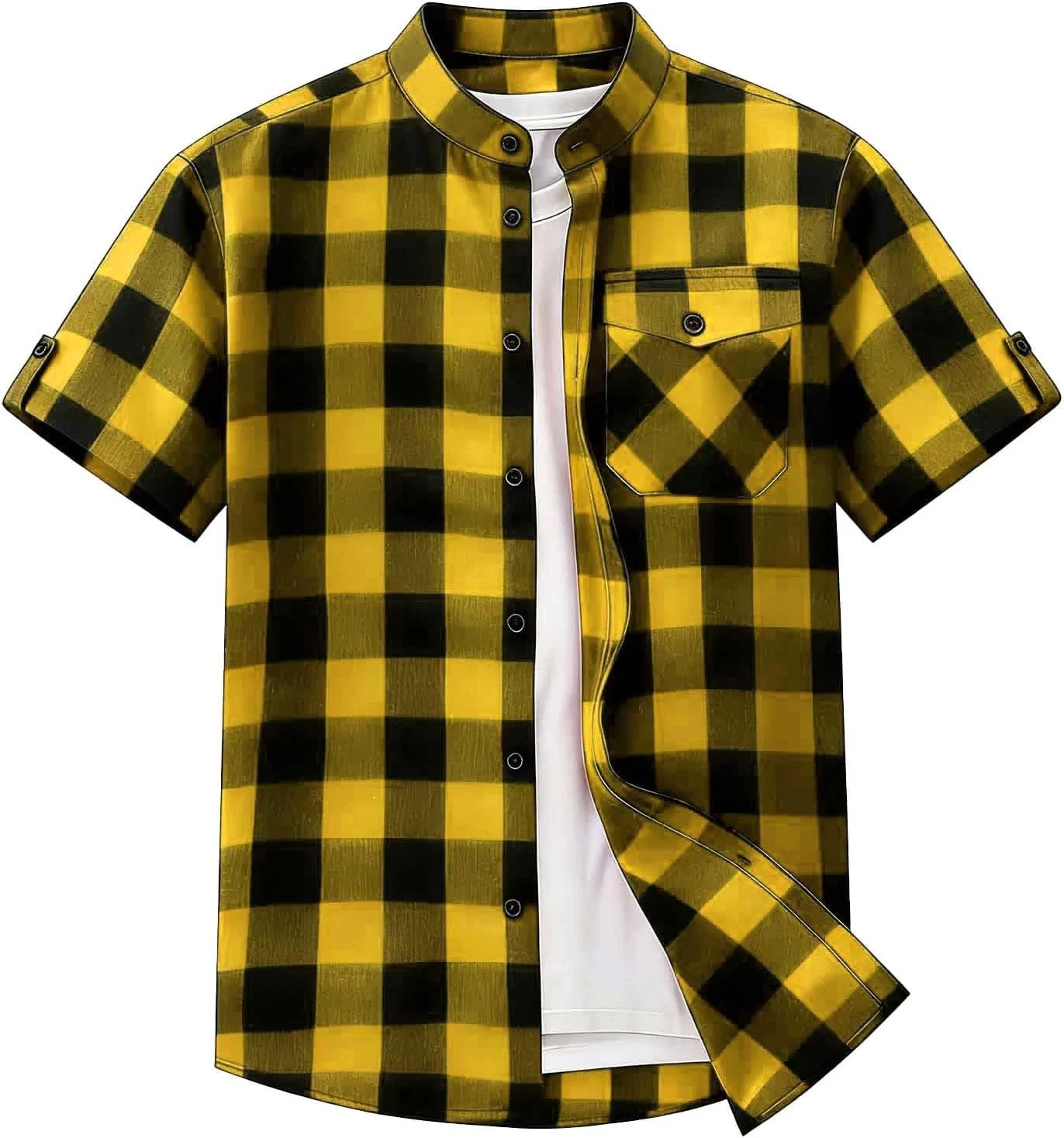 Мужская рубашка с коротким рукавом, модель Plaid Shirts, жёлтый — фото 4