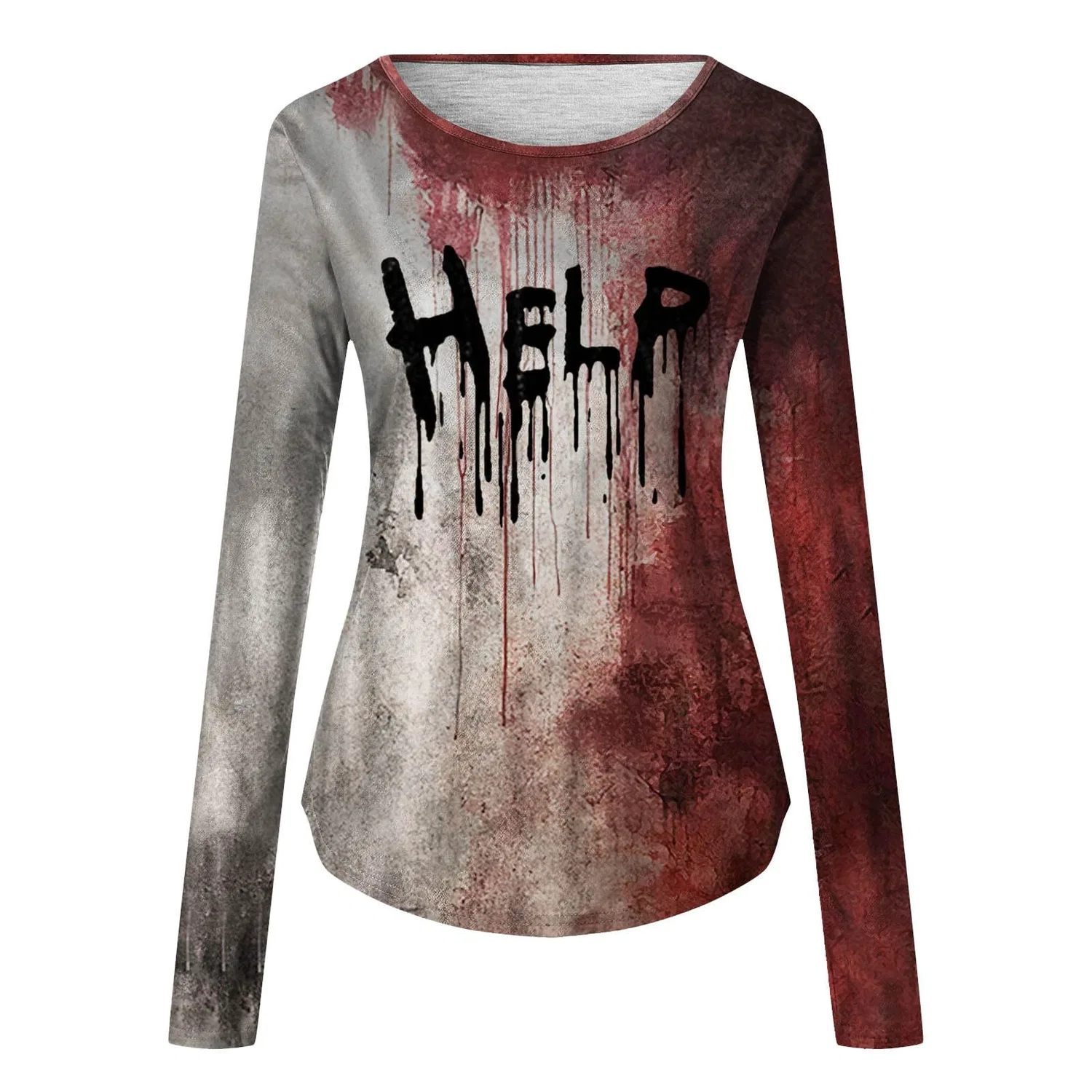 Женская футболка с длинным рукавом с принтом Halloween Costume, Red2 — фото 3