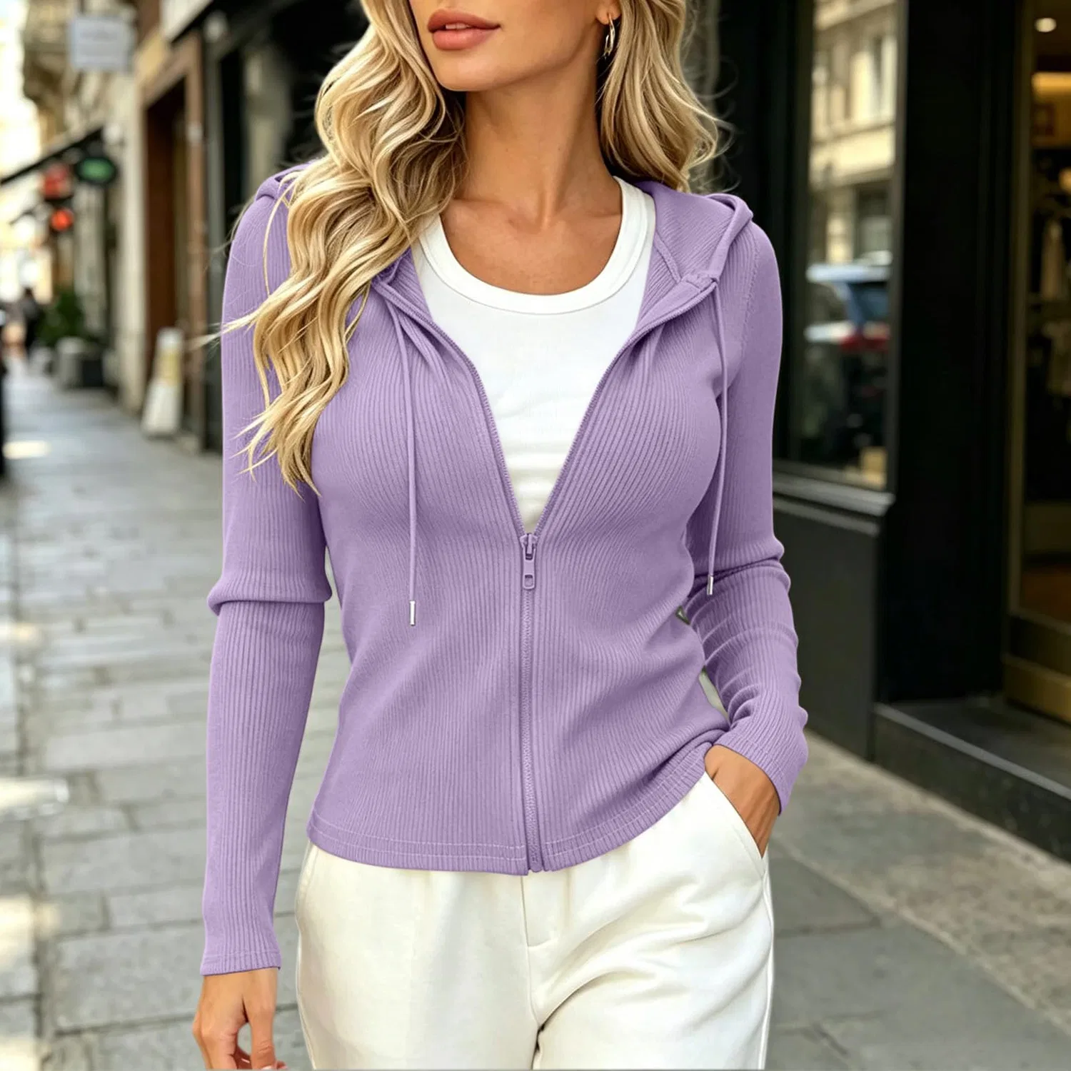 Женский хлопковый свитшот с капюшоном и молнией, Viola — фото 2