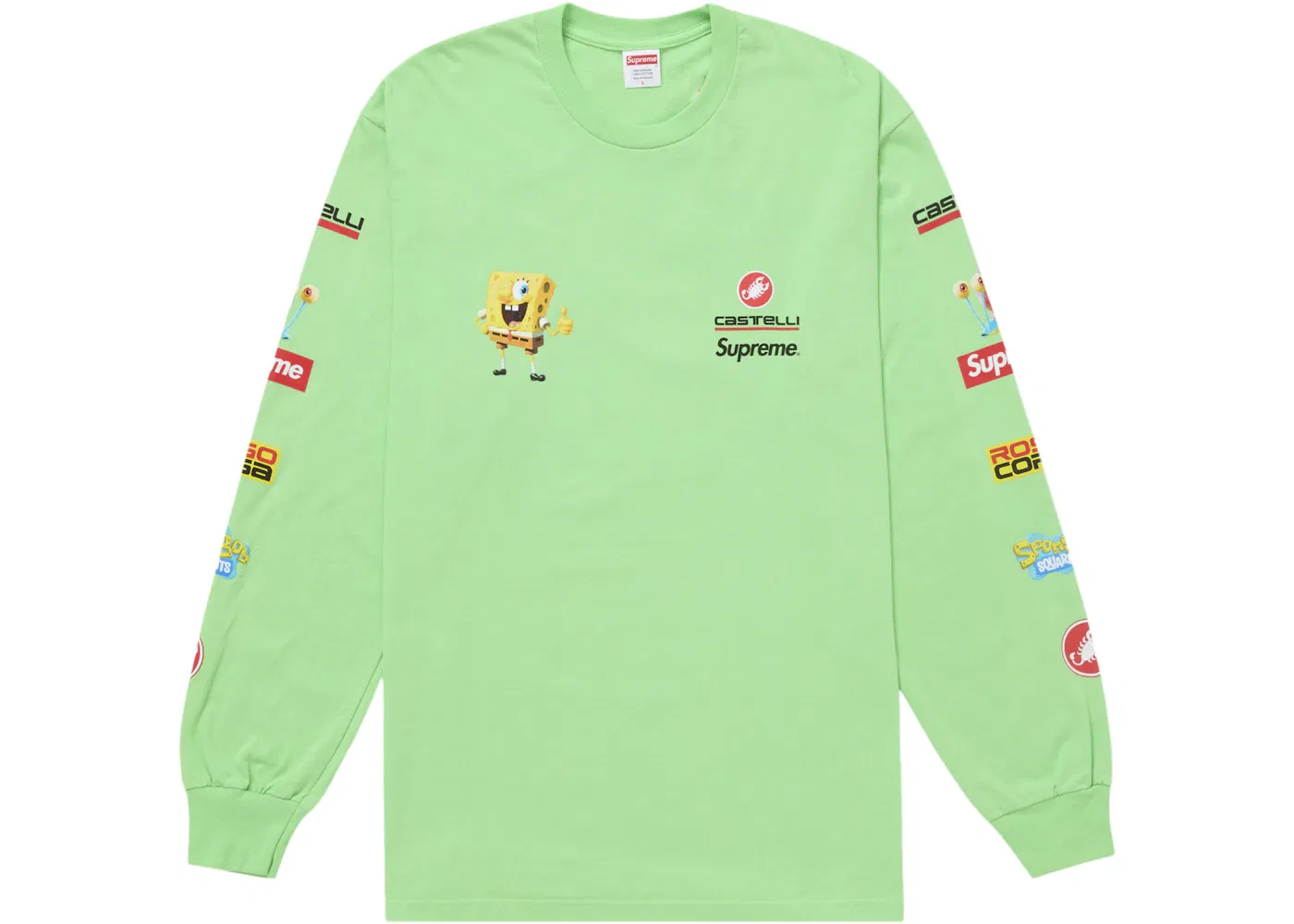 Мужская футболка с длинным рукавом с принтом Supreme SpongeBob Castelli Racing Tee, Green — фото 2