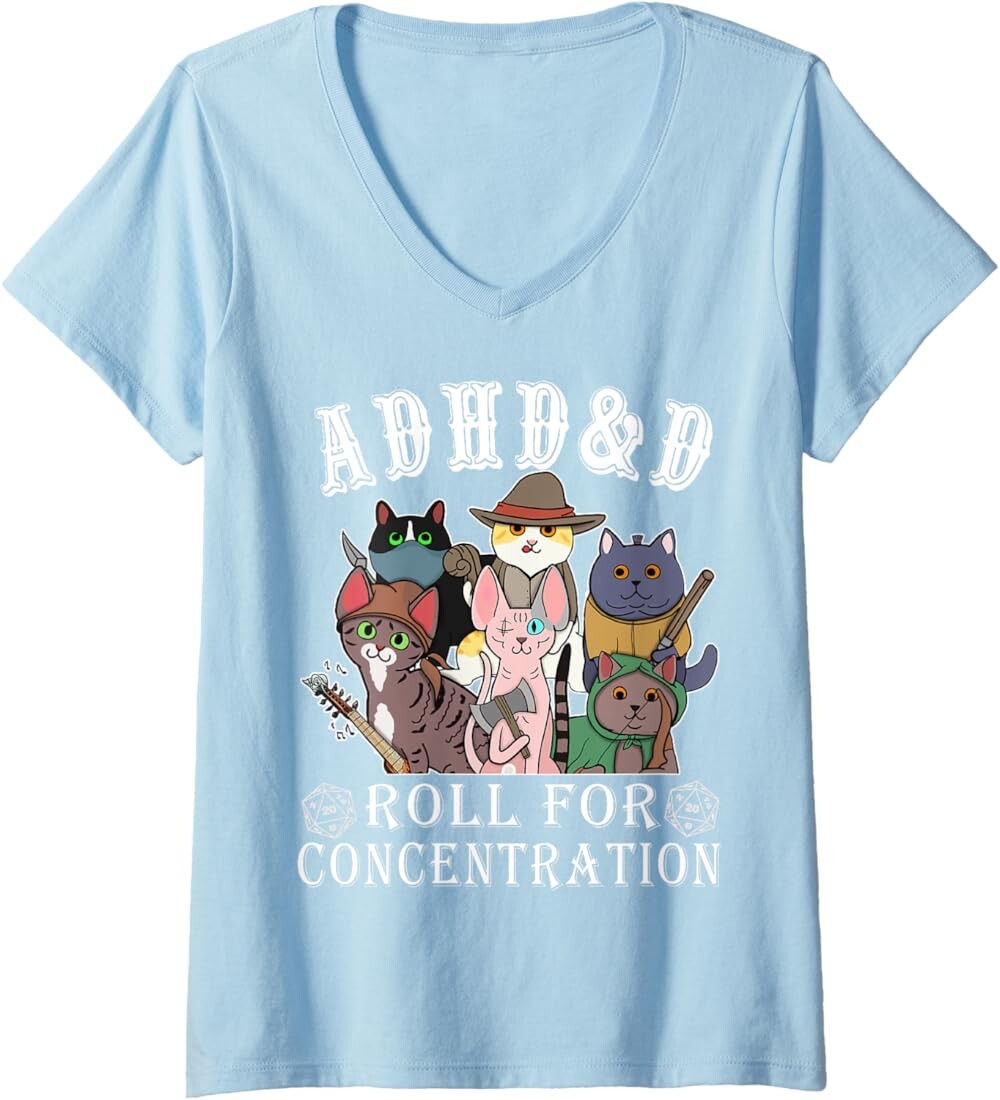 

Женская футболка Funny Tees Gamer RPG Apparel Cats RPG Gamer Roll For Concentration D20 Dice Nerdy, голубой