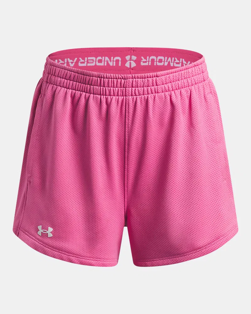 Шорты с длиной по внутреннему шву 6 см из дышащей двойной сетки UA Tech Mesh Play Up UnderArmour, Pink Frenzy/White