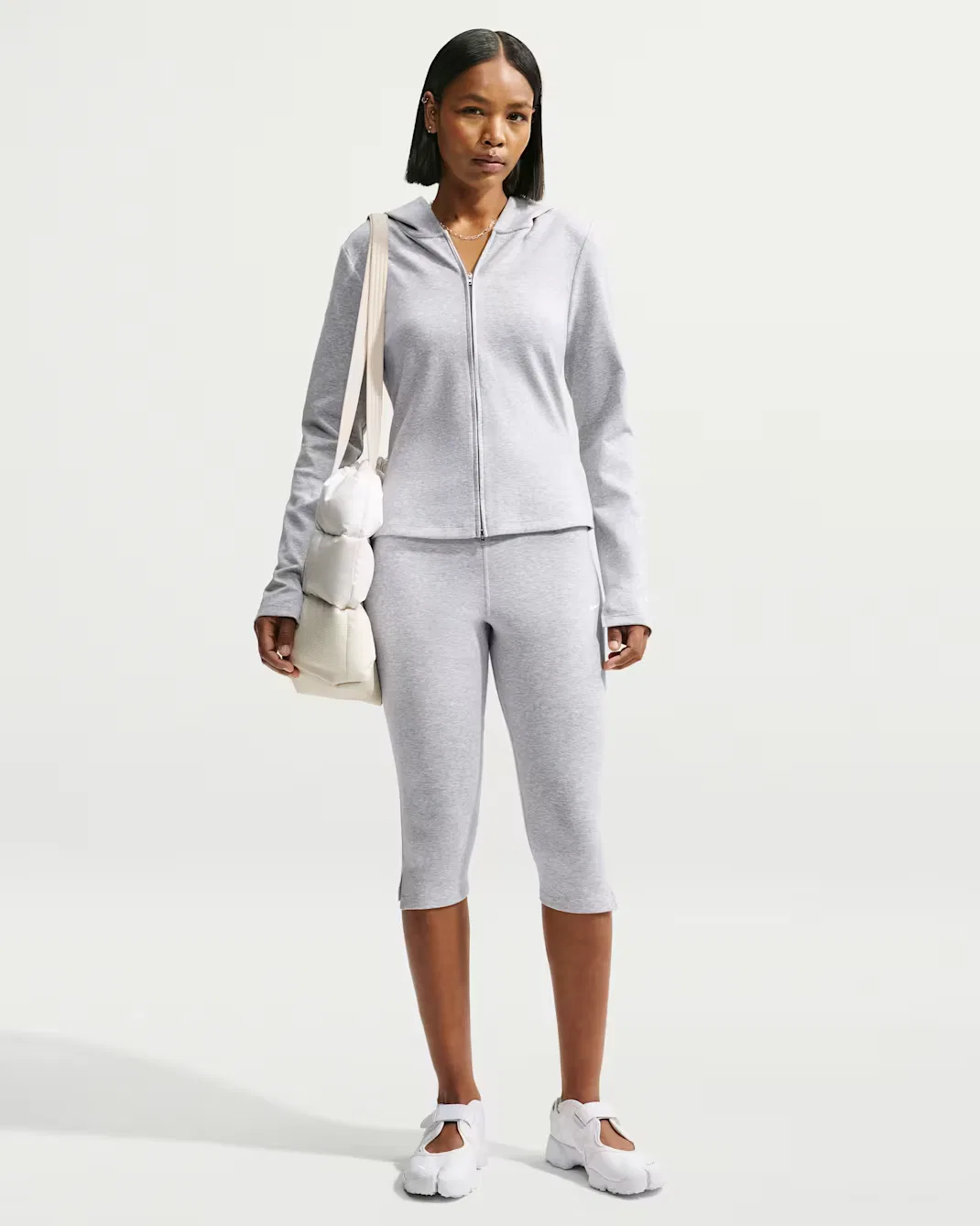 Женские обтягивающие леггинсы-капри с высокой талией Nike Sportswear Chill Jersey, Wolf Grey/Heather/Light Smoke Grey/White