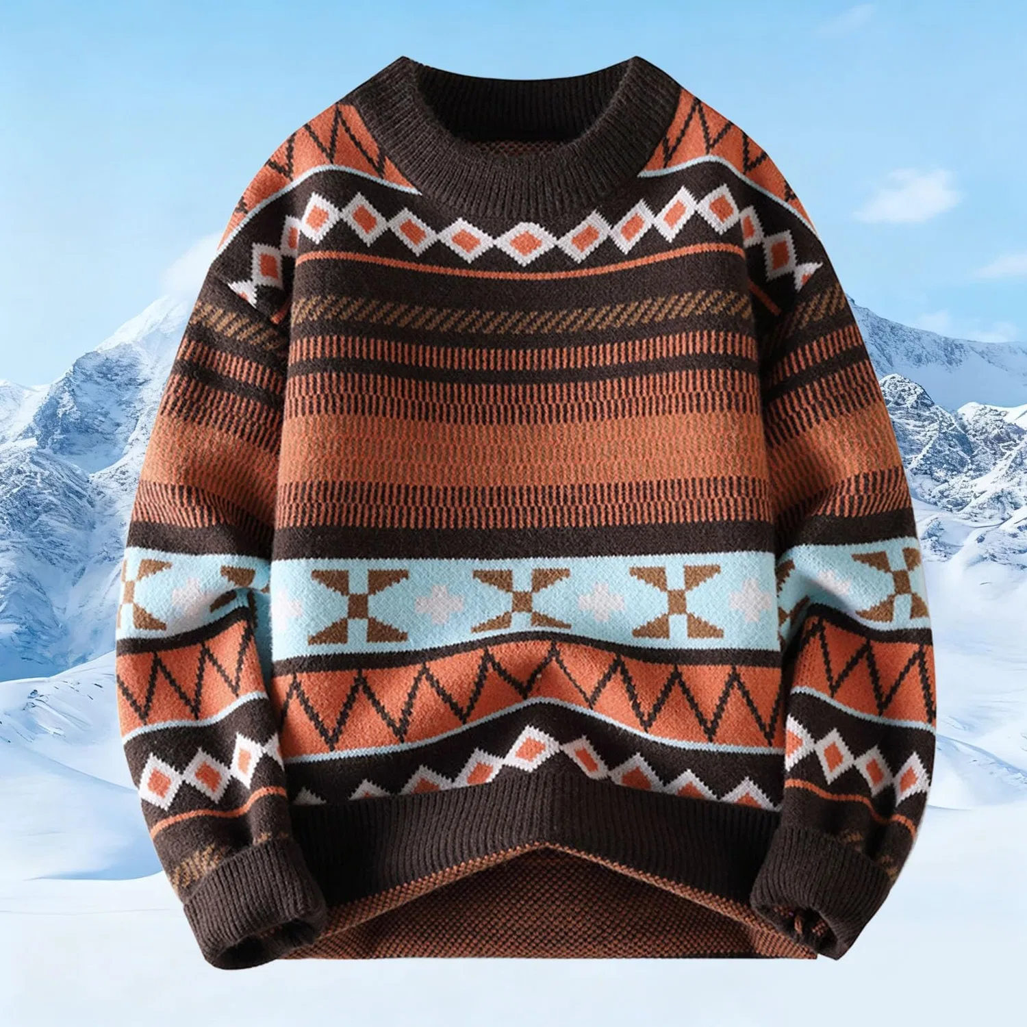 Мужской свитер с жаккардовым узором Retro Jacquard Knit, 1-Caffè — фото 2