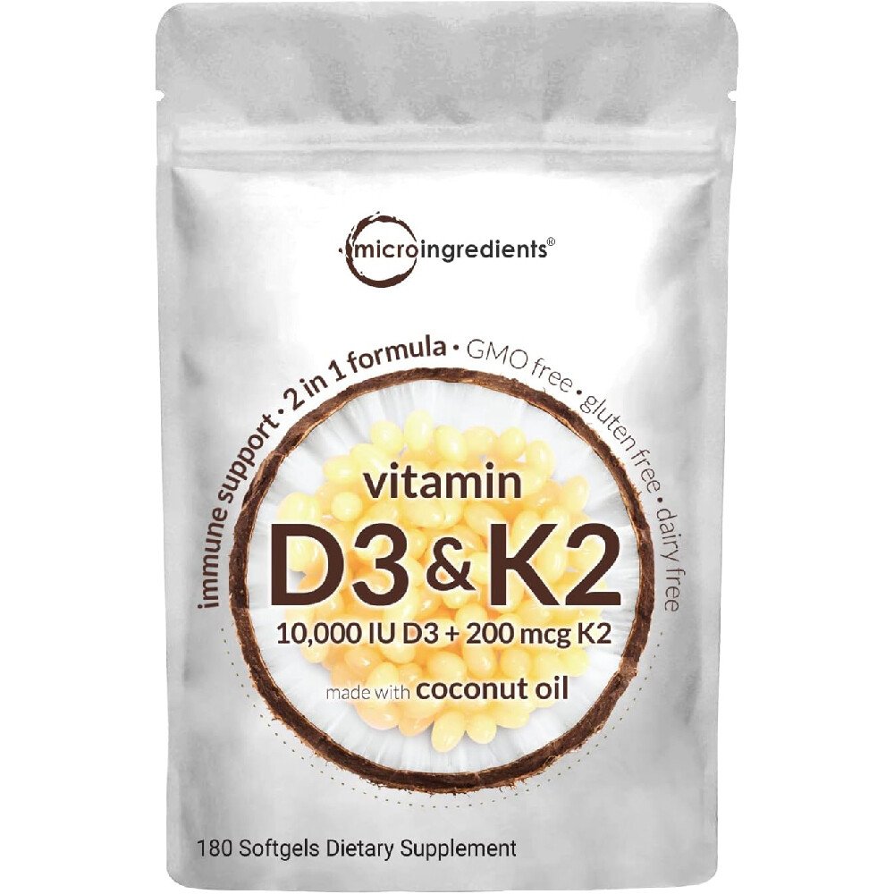 

Витамин Micro Ingredients D3 10000 МЕ + K2 (MK-7) 200 мкг, 180 мягких капсул