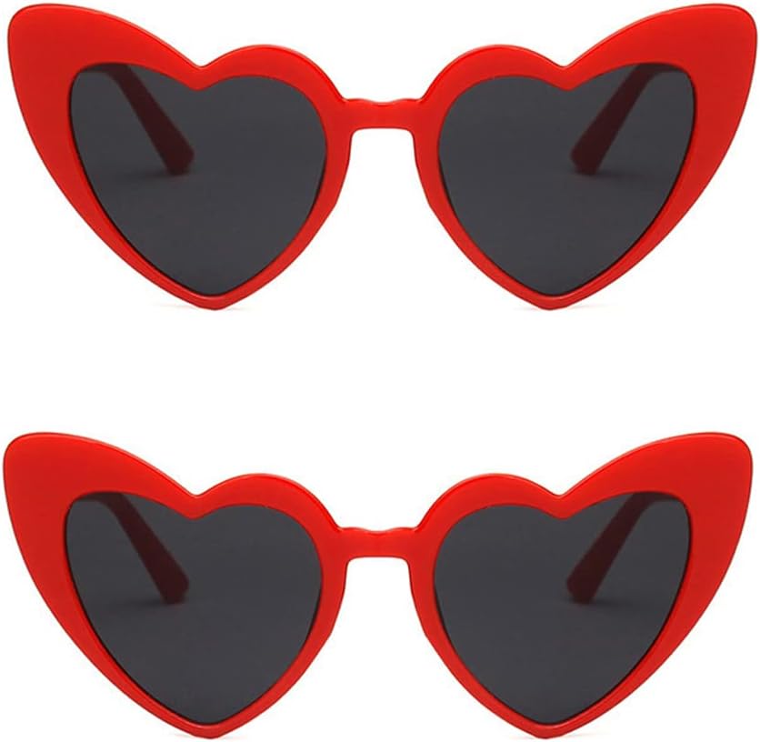

ALVOGIMOR, набор из 2 солнцезащитных очков в форме сердца, яркие, модные, в винтажном стиле «кошачий глаз», идеально подходят для вечеринок или повседневного использования, Red