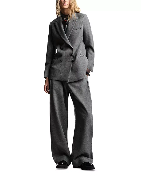 Женские брюки из креповой шерсти с защипами Emporio Armani, Medium Grey Melange — фото 2