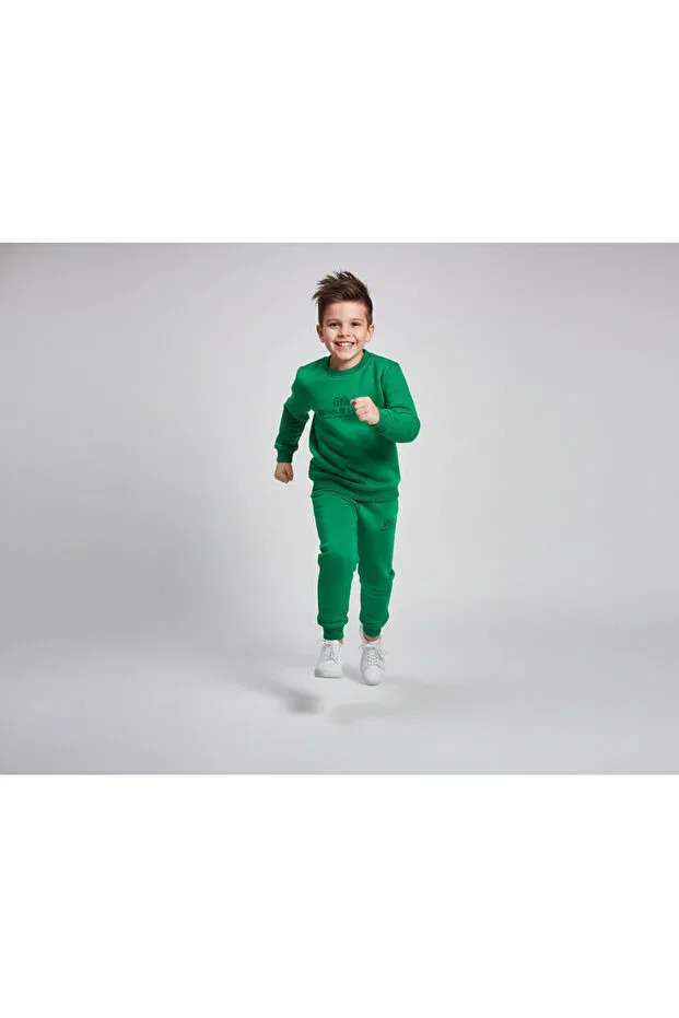 Детский спортивный костюм для мальчиков с принтом 3 thread garson ş flee-lined embossed print green combination 4 Merve Nur Tekstil, Green