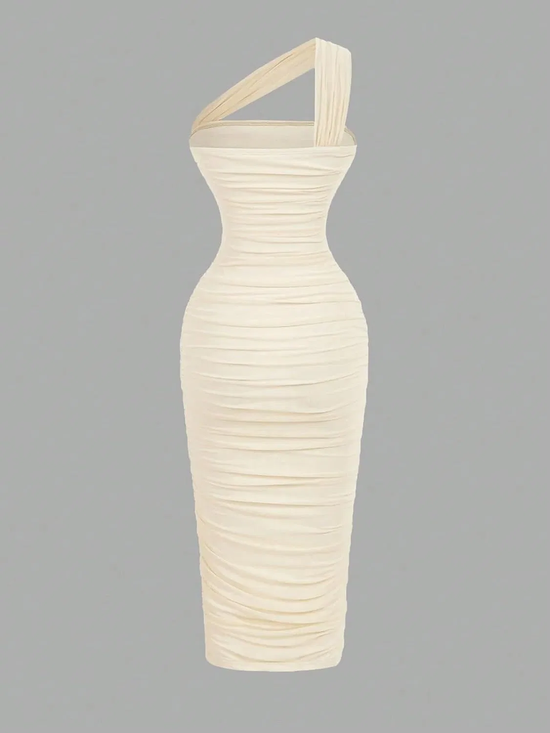 Женское элегантное платье миди с драпировкой Bodycon, White — фото 2