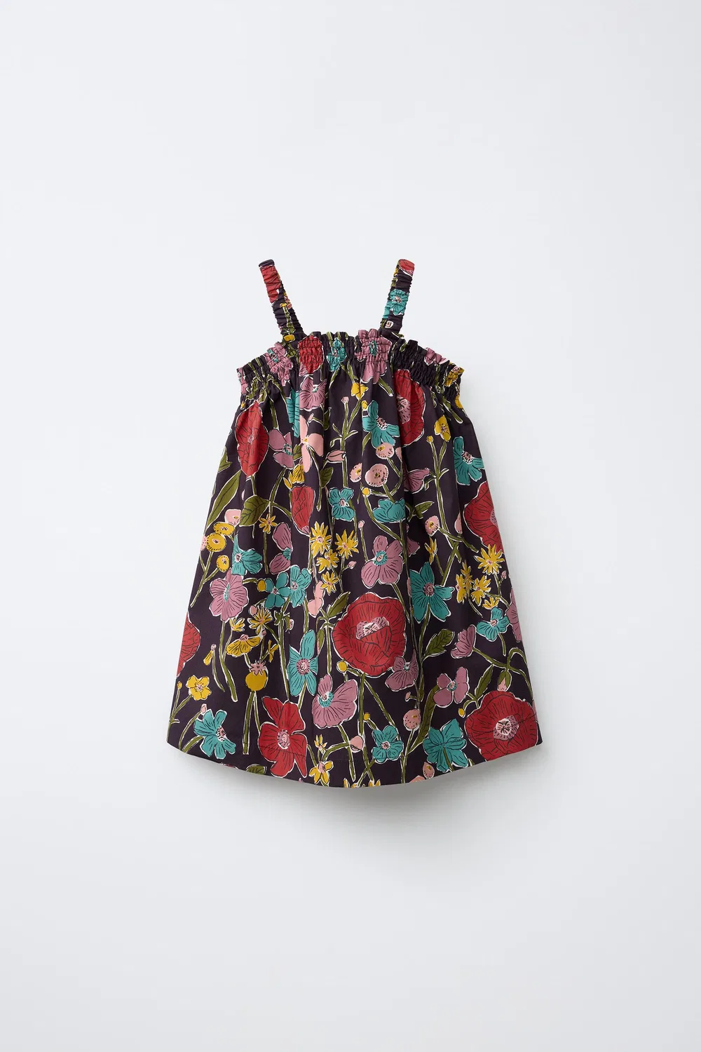 Платье с цветочным принтом, сшитое из ткани Liberty. ZARA, Aubergine