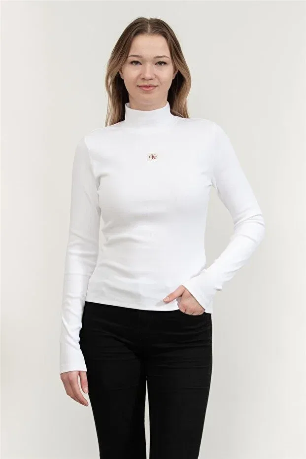 Женская облегающая футболка с длинным рукавом с принтом Calvin Klein, Brilliant White