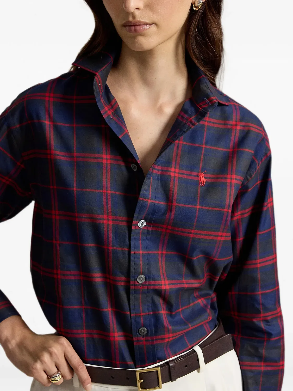Рубашка в клетку тартан синяя хлопковая Polo Ralph Lauren, синий — фото 4
