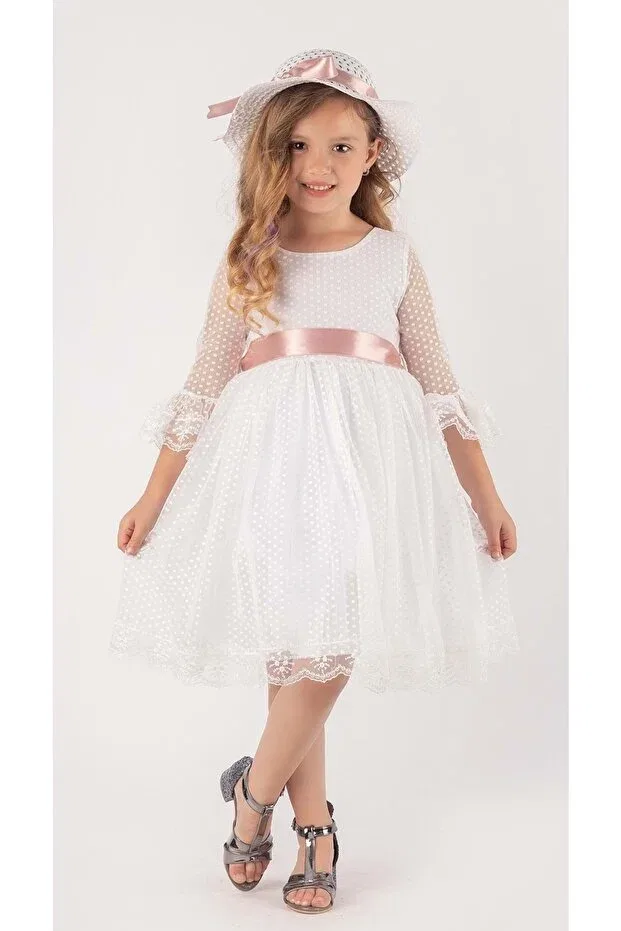 Детское платье для девочек с принтом Double Hat Bow Polka Dot Period Dress Mnk, White