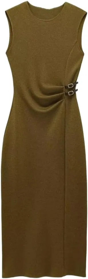 Женское миди-платье с драпировкой O-Neck, Pic Color
