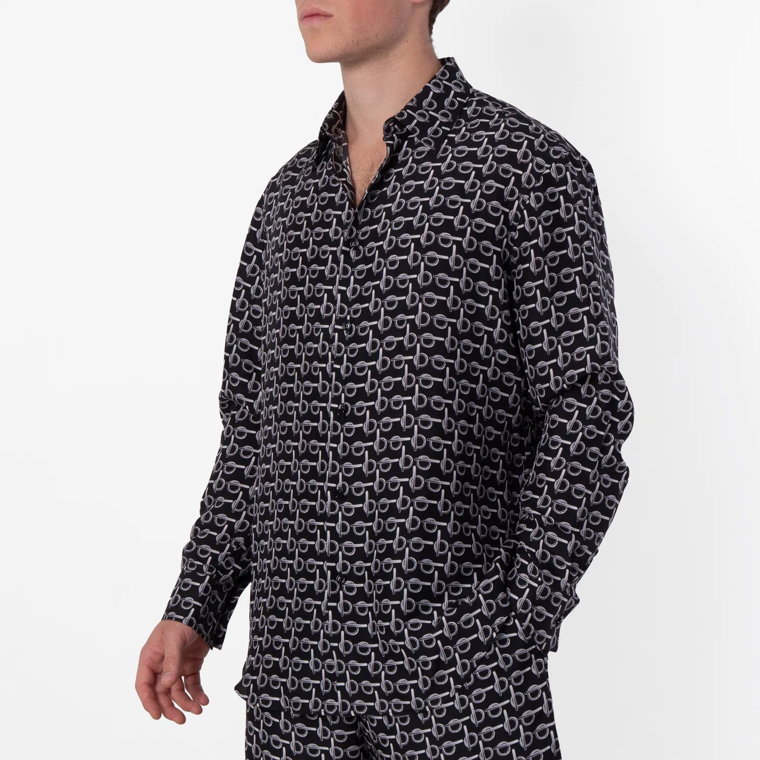 Рубашка из шелка с принтом All-Over Graphic Print B-Line Burberry, Silver/Black — фото 3