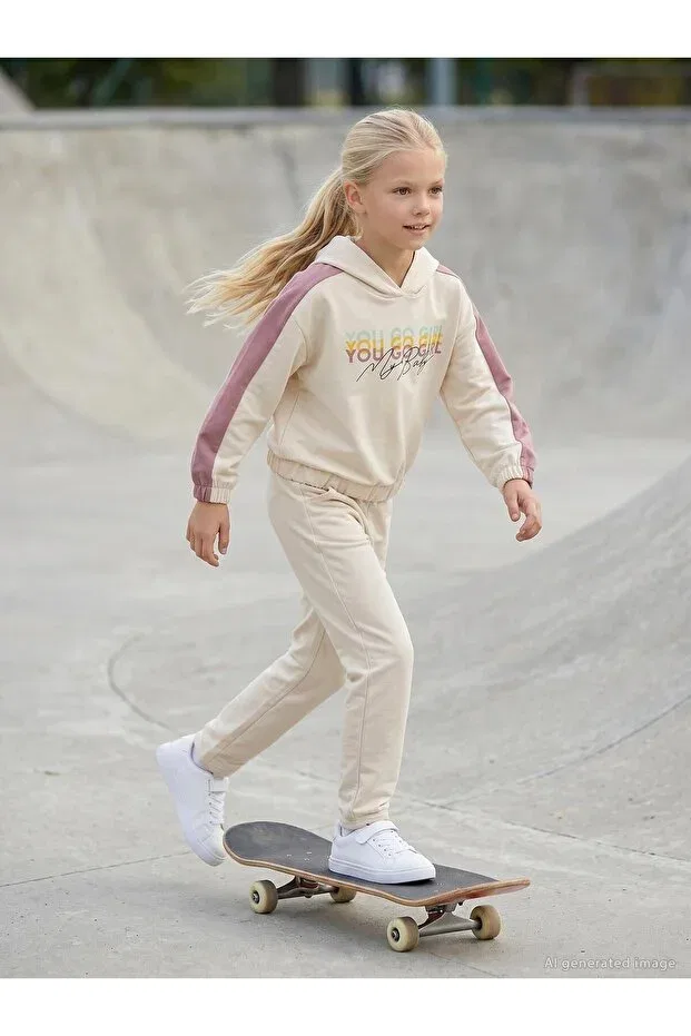 Детский спортивный комплект для девочек с капюшоном Civil Girls, Beige
