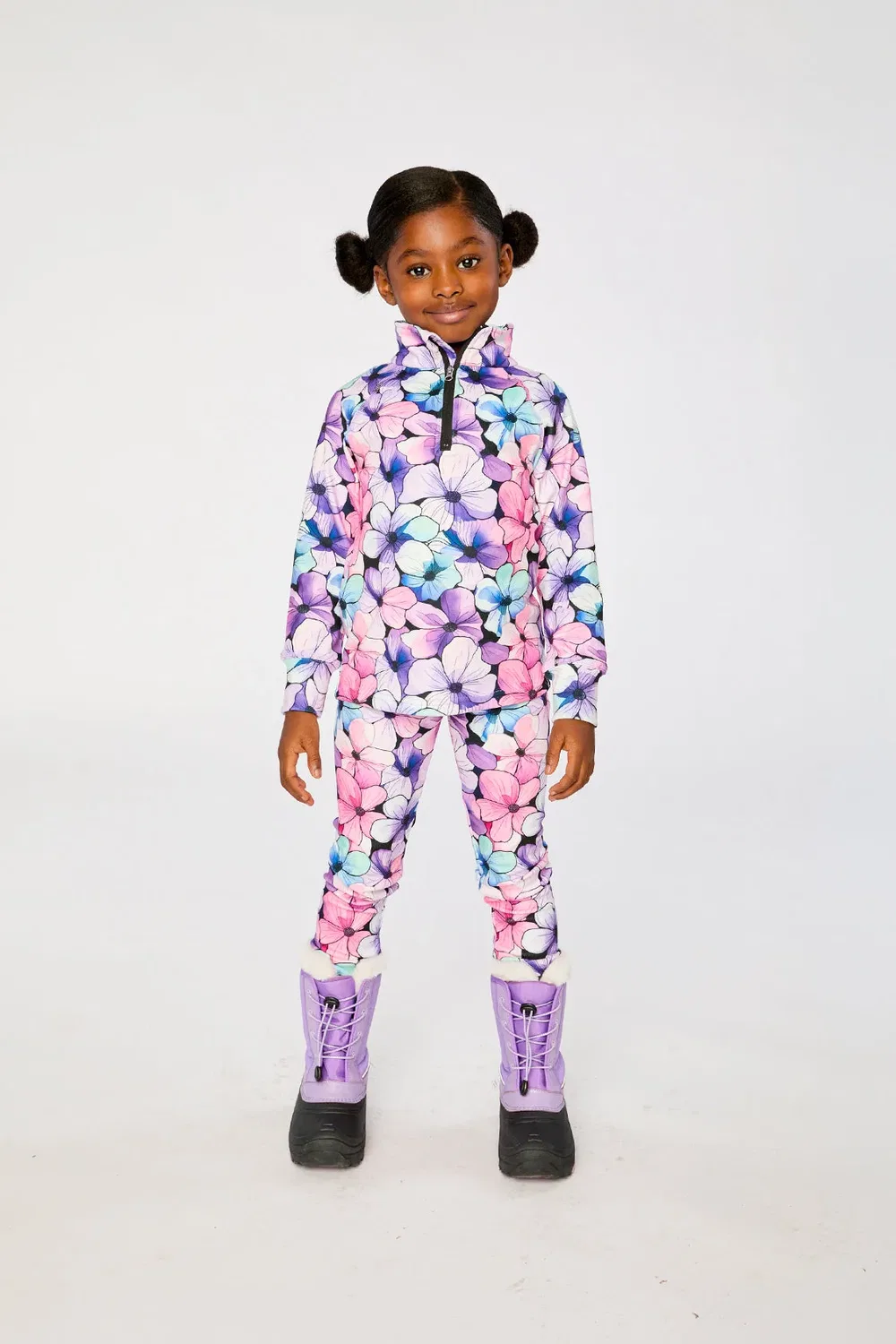 Детский термокомплект из двух предметов с цветочным принтом Deux par Deux, Purple Floral Print — фото 4