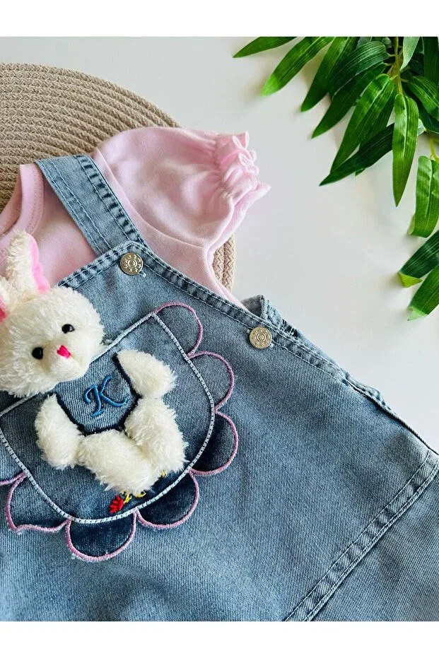 Детский комбинезон для девочек джинсовый Toy Rabbit Baby Jeans Salopet Cimcime Bebe, Pink — фото 2