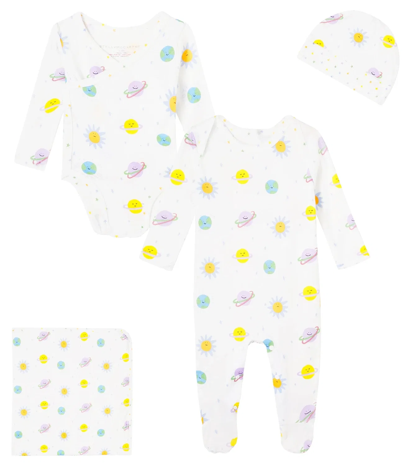 Комплект из хлопка для младенца: комбинезон, шапочка, боди и плед, Stella Mccartney Kids, белый
