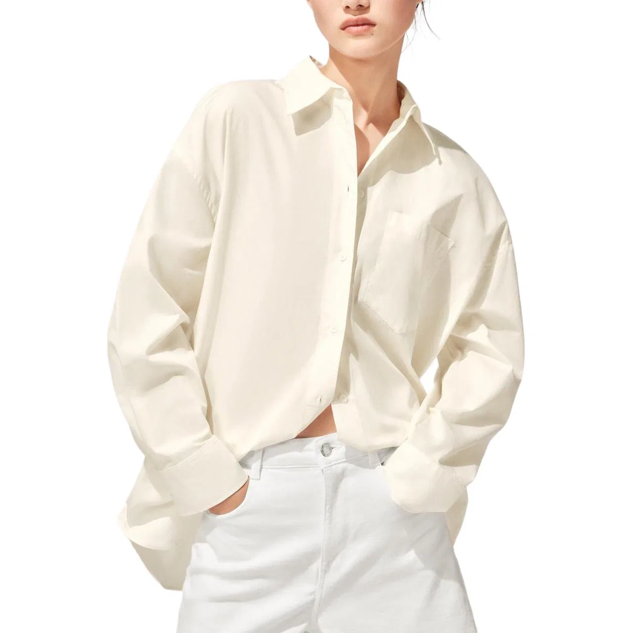 Женская рубашка с лацканами Raw White ZARA, Белый — фото 4