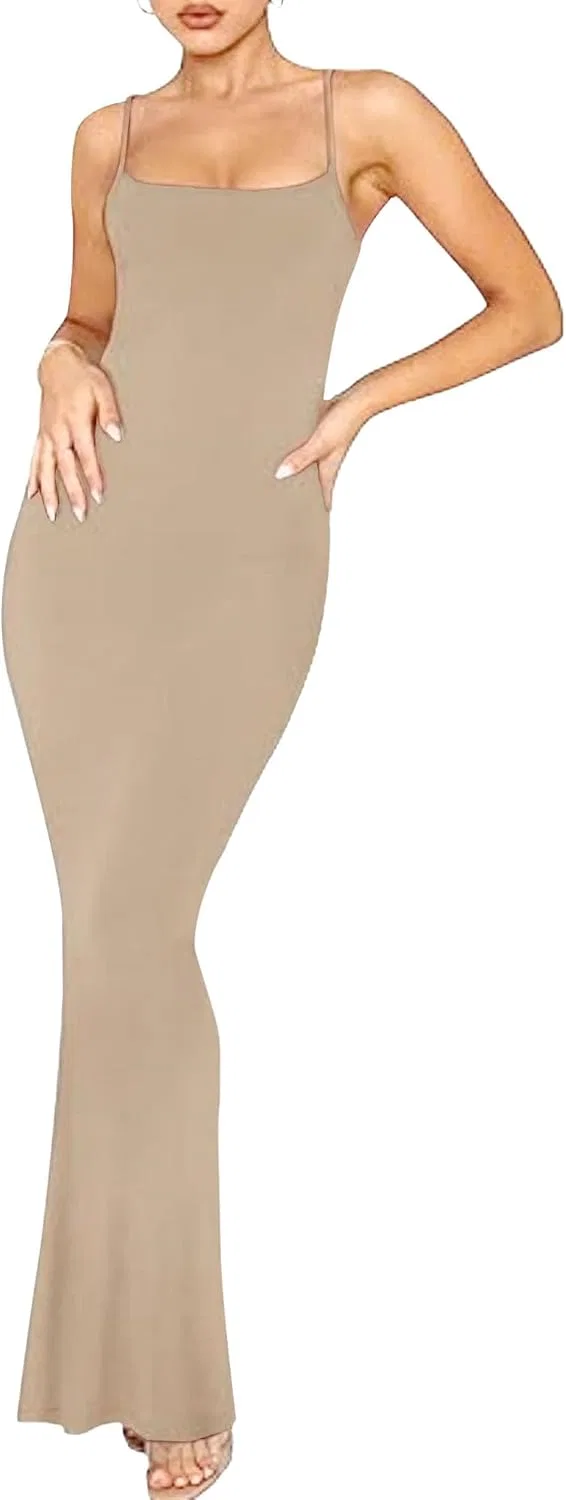 Женское облегающее платье на тонких бретелях Generic, Khaki