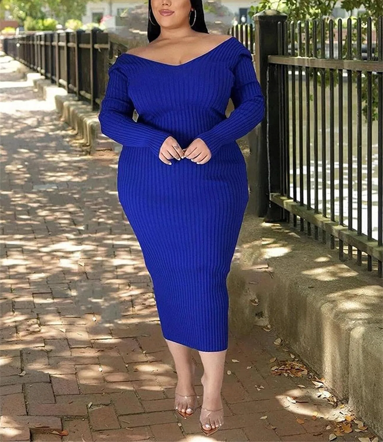 Женское облегающее вязаное платье-свитер с длинным рукавом Navy Blue — фото 2